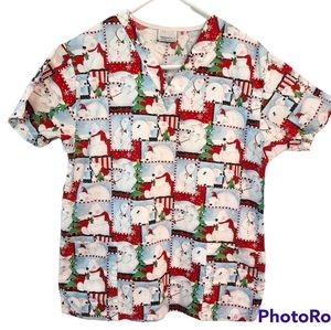 White Swan Nursing Scrub Top Small Polar Bears Womens Medical Uniform Shirt.